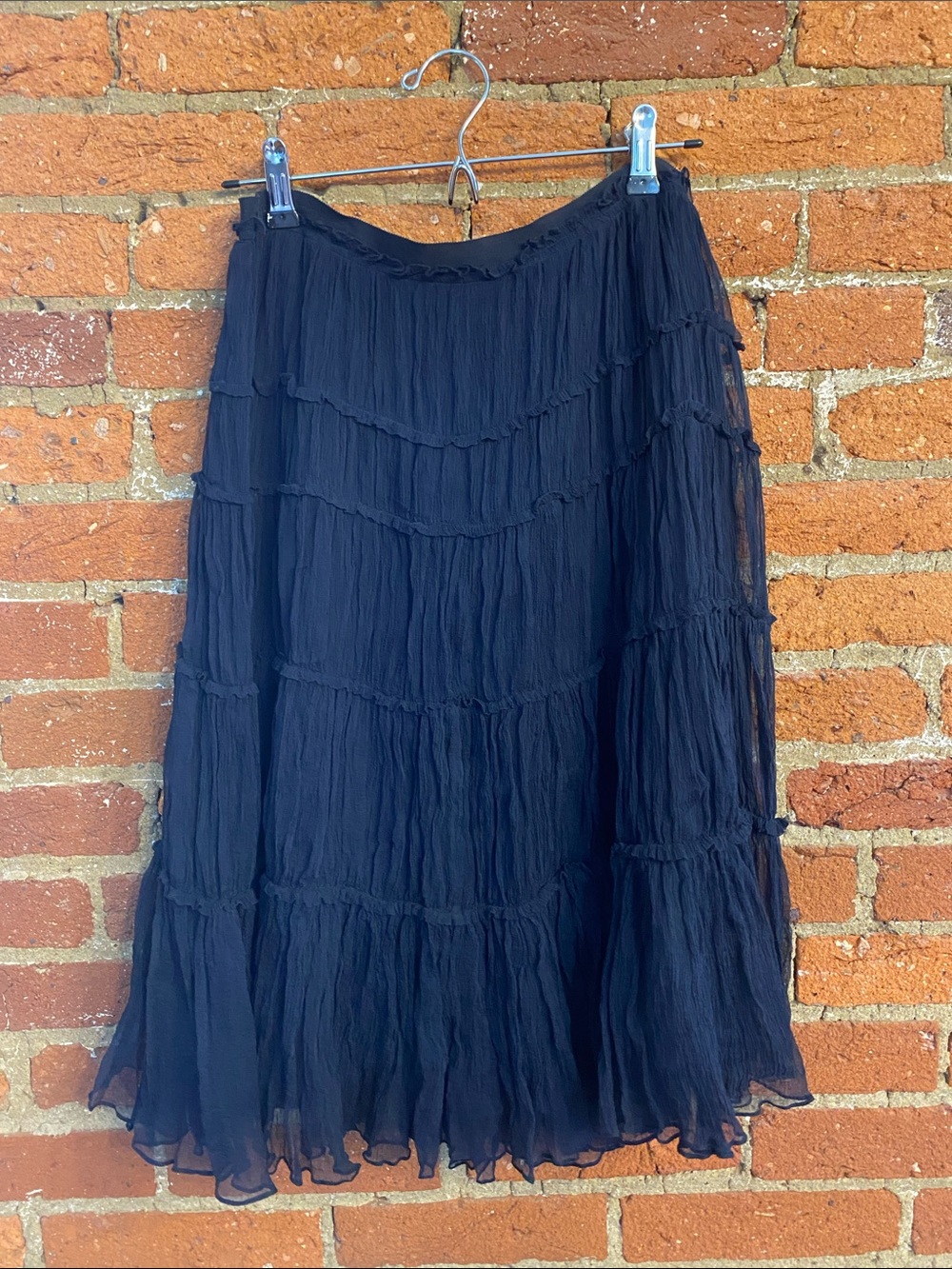 Max Azria Collection Flowy Navy Tiered Midi Skirt - Lightweight Flowing Design